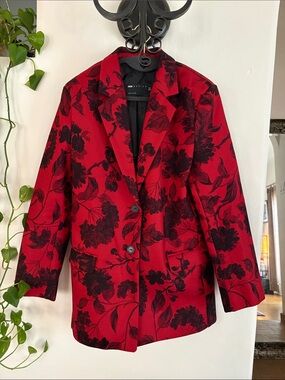 ASOS Red Blazer with Black Floral Print